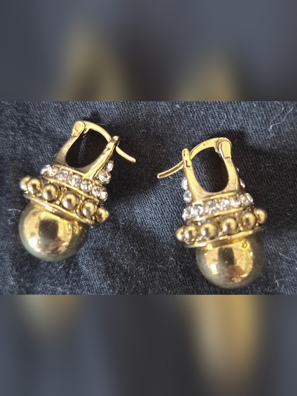 Chunky Gold Dome Tiered Textured Earrings w/ Crystals, NWOT
